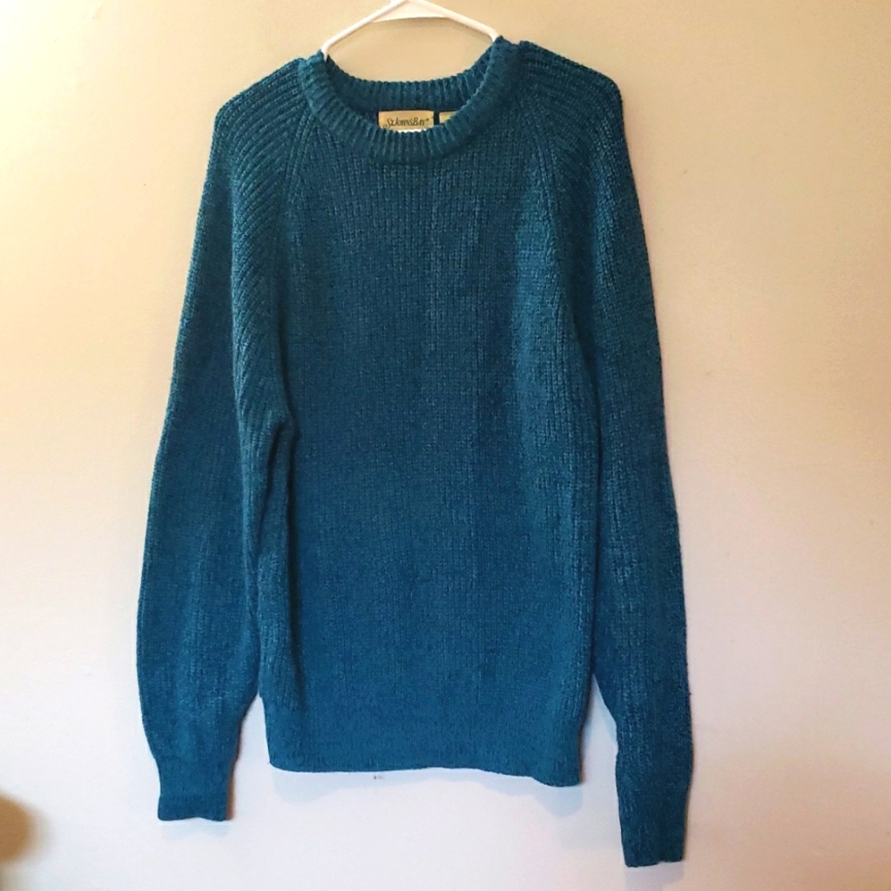 St Johns Bay Mens Sweater Size L 42/44 Blue Long Sleeve Crew Neck Knit Pullover